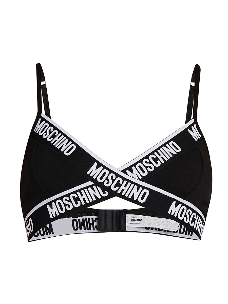 Women's Logo Stretch-Cotton Triangle Bralette - Black - Size Small