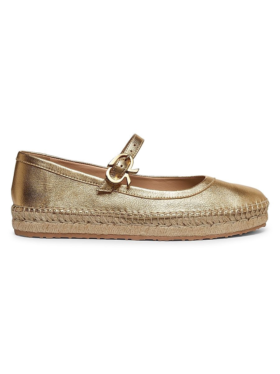 Women's Metallic Leather Ribbon-Buckle Ballerina Flats - Mekong - Size 9
