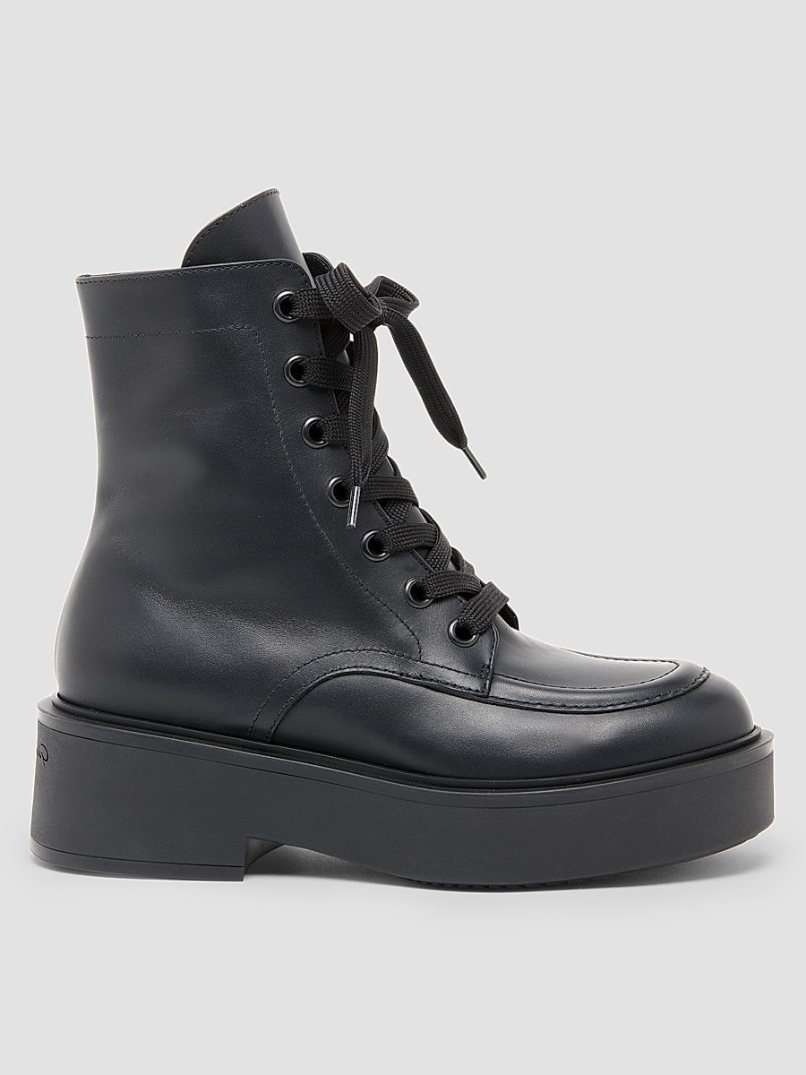 Women's 20MM Leather Lace-Up Boots - Black - Size 7