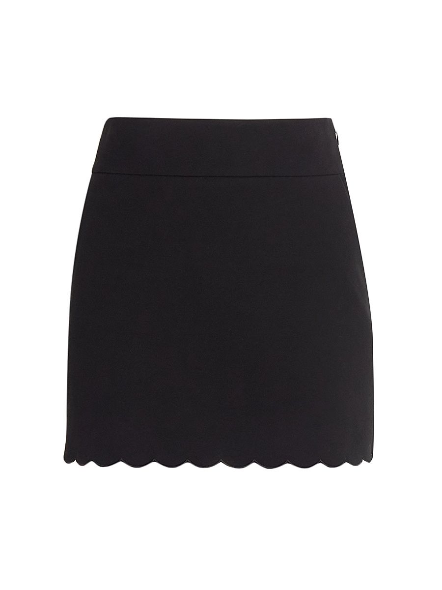 Women's Scalloped Stretch-Cotton Miniskirt - Black - Size 10