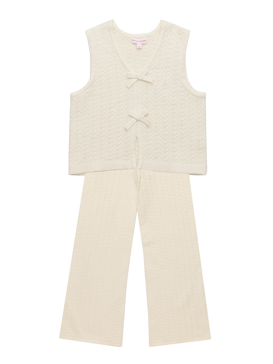 Girl's Knit Vest & Pants Set - Vanilla - Size 14