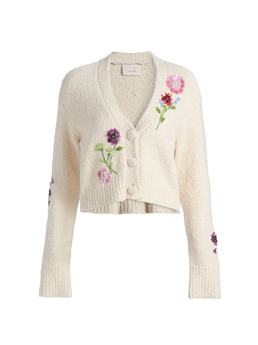 Women's Solene Floral Cotton-Blend Cardigan - Ivory Multi - Size XL