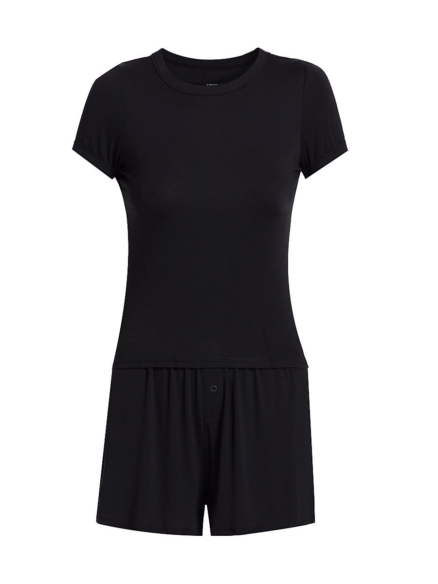 Women's Rib-Knit T-Shirt & Shorts Set - Immersed Black - Size XS