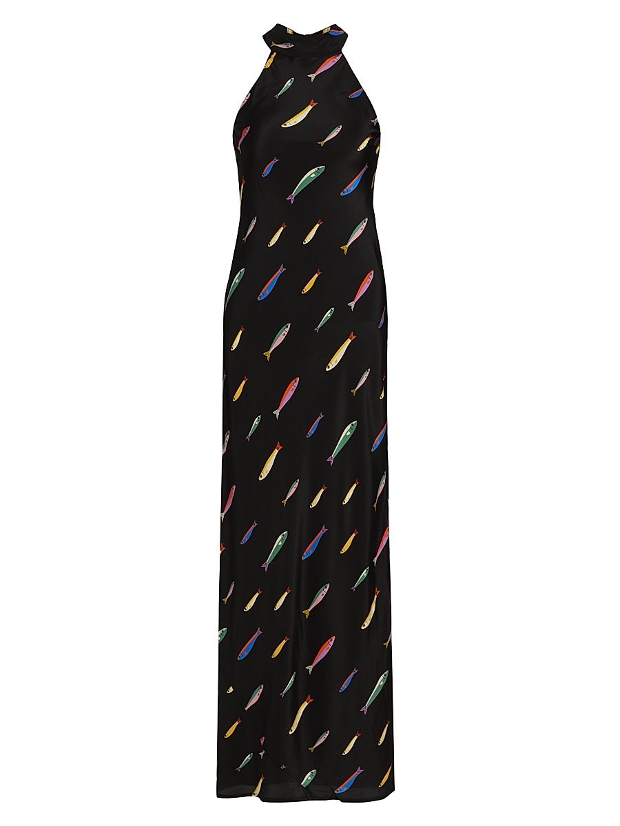Women's Winnie Silk Maxi Dress - Pop Sardines Black - Size 8