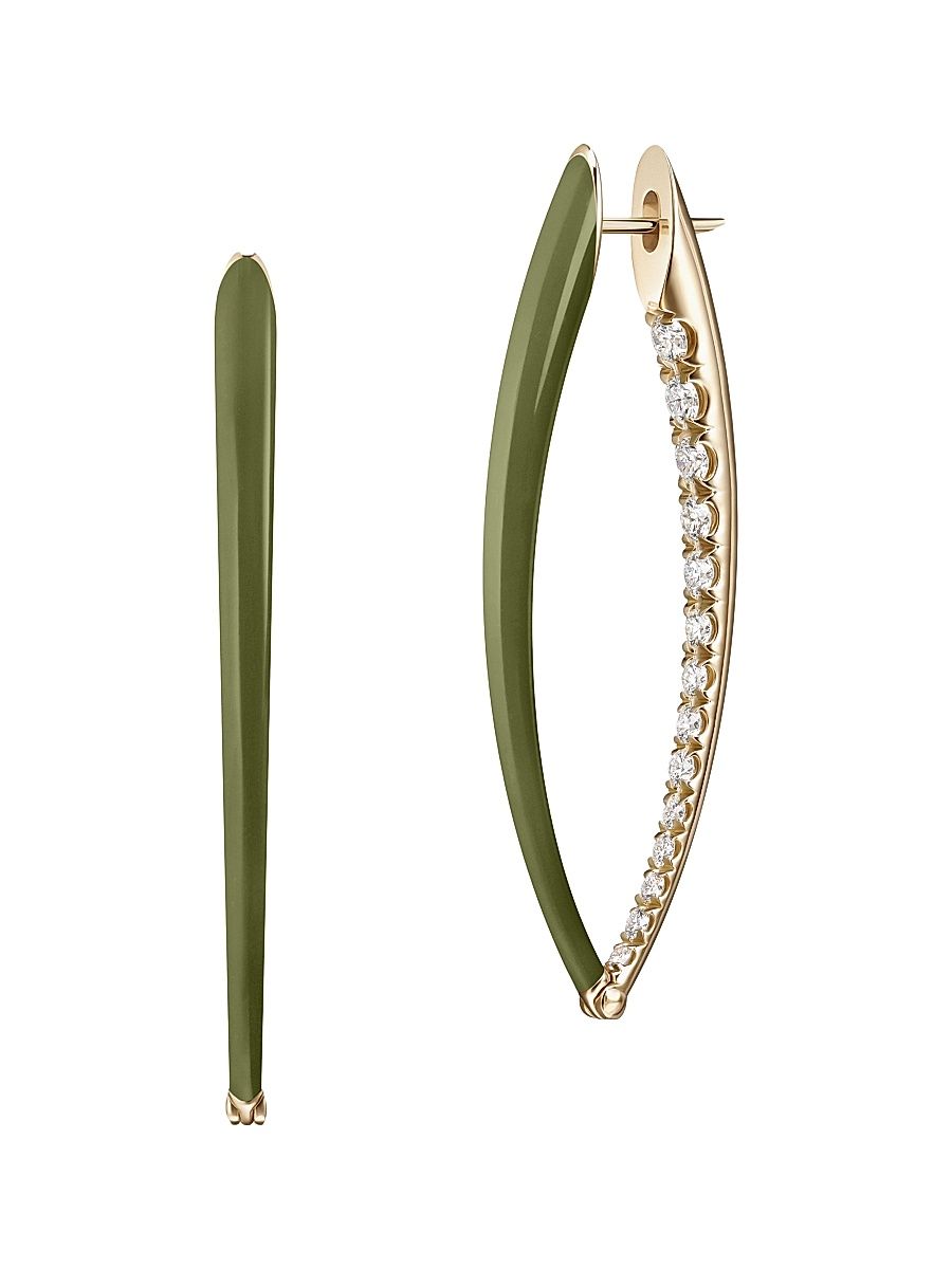 Women's Cristina Large 18K Yellow Gold, Enamel & 0.83 TCW Diamond Earrings - Army Green