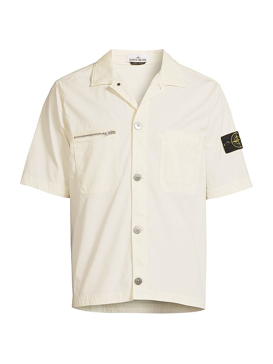Men's Stretch-Cotton Pocket Shirt - Ivory - Size XXL