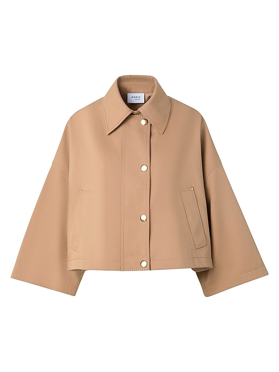 Women's Cotton Gabardine Zip-Up Car Coat - Beige - Size 16