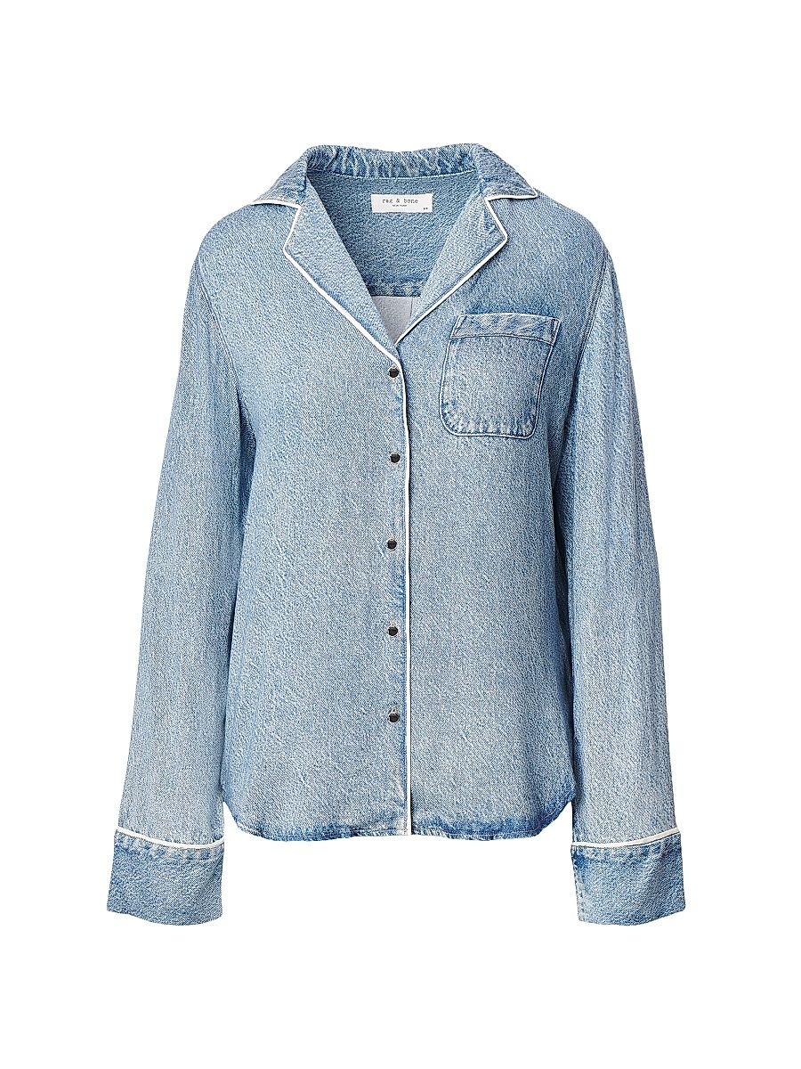 Women's Miramar Slink Printed Button-Front Lounge Shirt - Zoe - Size Large