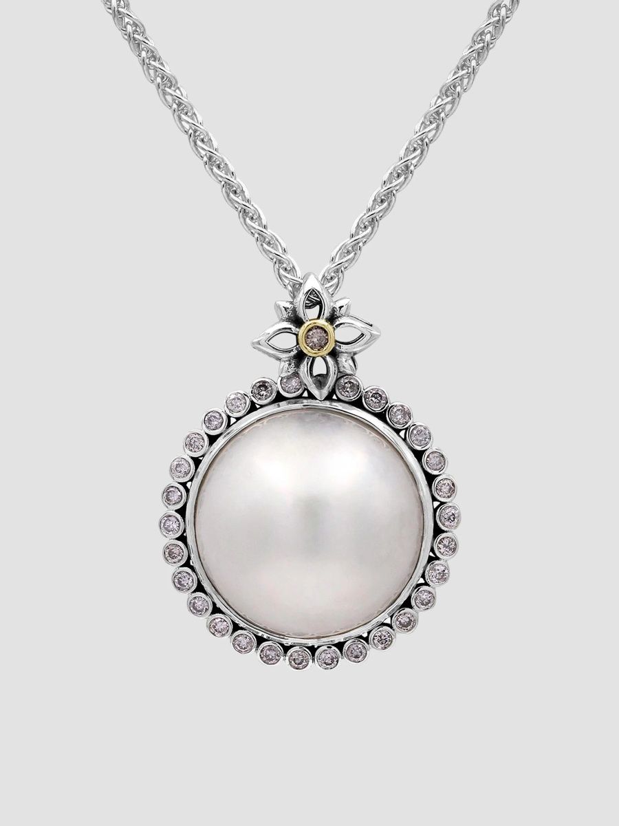Stephen Dweck Women's Sterling Silver, 18K Yellow Gold, Cultured Freshwater Pearl & 0.30 TCW Diamond Pendant Necklace - Silver
