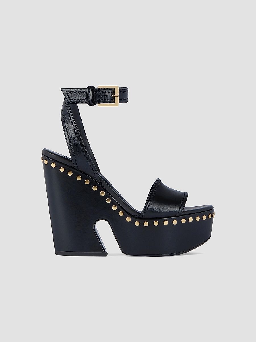 Givenchy Women's Clog Platform Sandals in Leather with Studs Detail - Black - Size 11