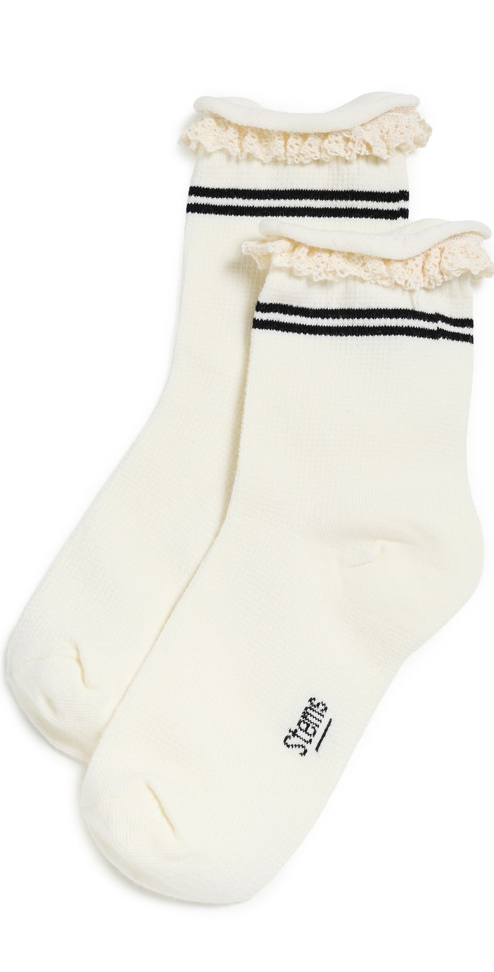 Stems Pointelle Contrast High Ankle Socks Ivory One Size