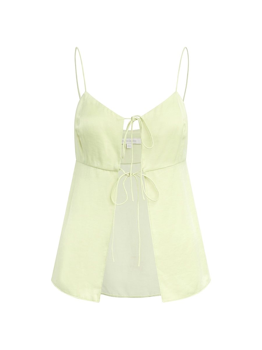 Women's Caroline Hammered-Satin Open-Front Camisole Top - Green Tea - Size XS