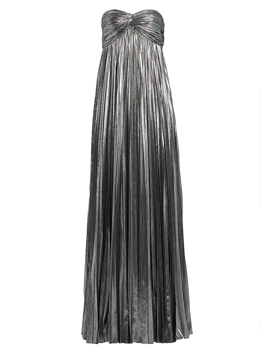 Women's Zoa Metallic Pleated Strapless Gown - Gunmetal - Size Medium