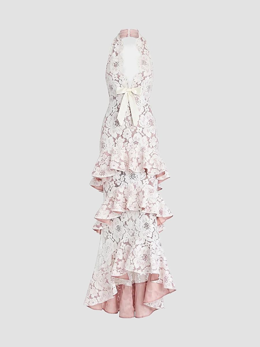 Women's Senara Lace Halter Tiered Maxi Dress - Ivory - Size XL