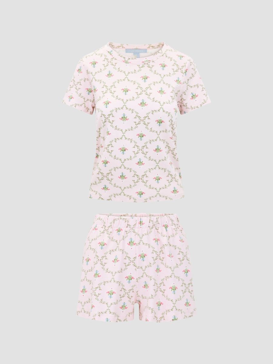 Hill House Home Women's The Nina Short Pajama Set - Light Pink Trellis - Size Large