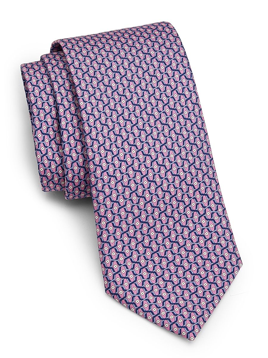Men's Geometric Silk Tie - Pink