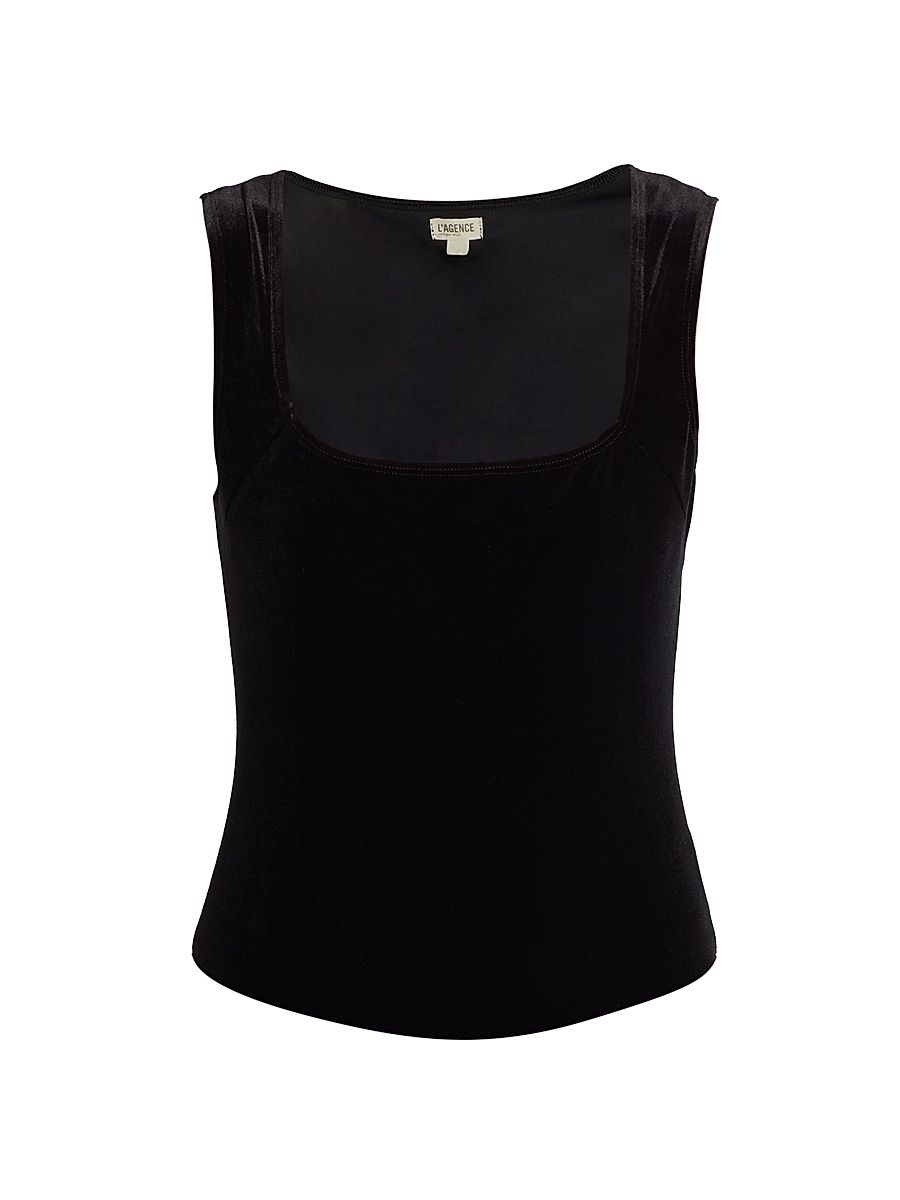 Women's Velvet Squareneck Bodysuit - Black - Size Large