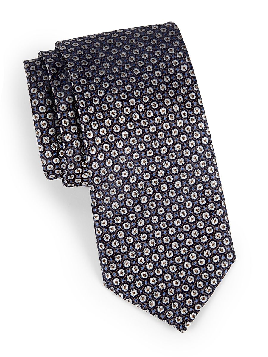 Men's Small Medallion Silk Tie - Blue