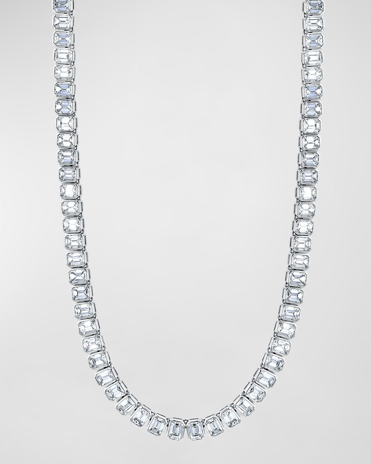 18K Gold 16" North South Bezel Set Emerald-Cut Diamond Tennis Necklace, 13.10tcw