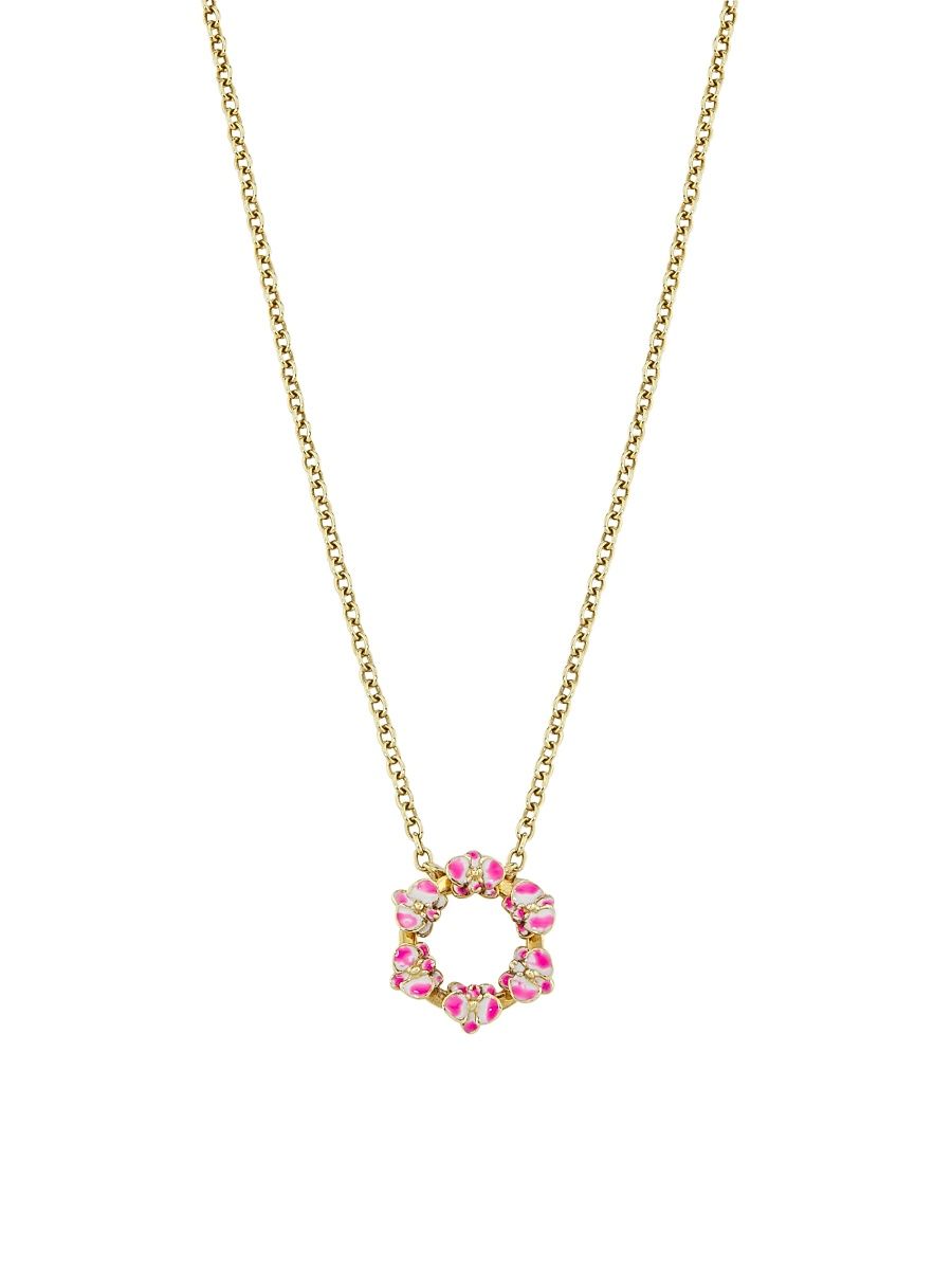 Women's Kidea 18K Yellow Gold & Enamel Circle Pendant Necklace - Pink