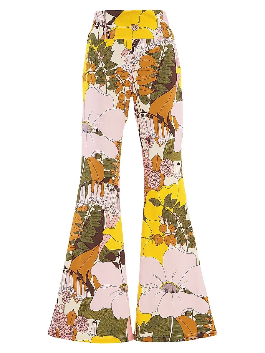Women's Meditation Pants - Big Flower Rose Pink - Size XS