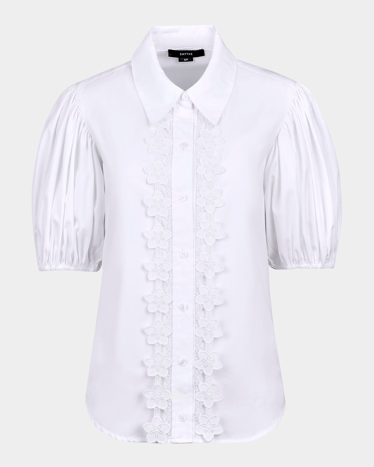Embroidered Puff-Sleeve Poplin Shirt