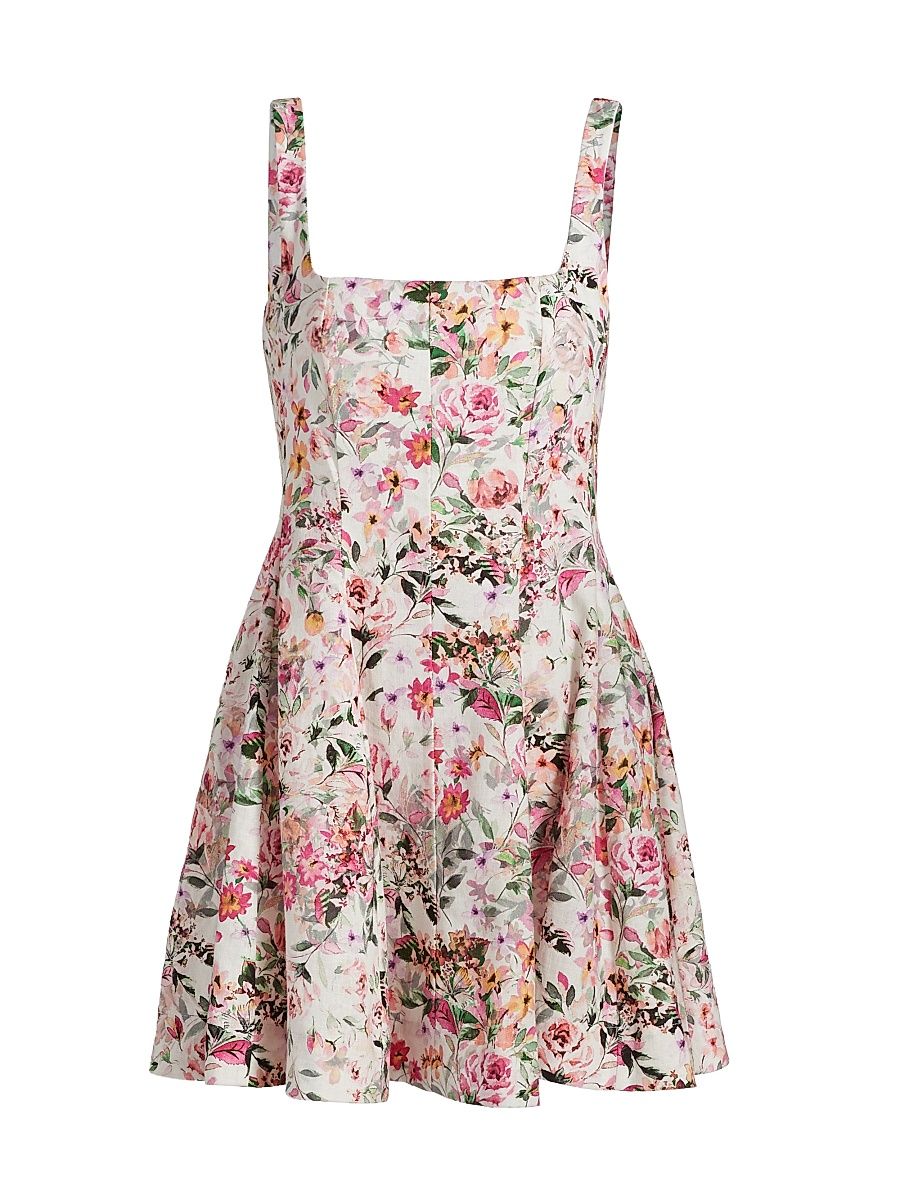 Women's Courtney Floral Linen-Blend Fit & Flare Minidress - Zesty Floral White Pink - Size XL