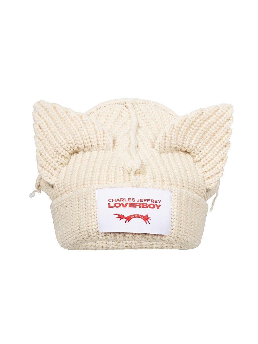 Men's Chunky Ears Wool Beanie - Ecru