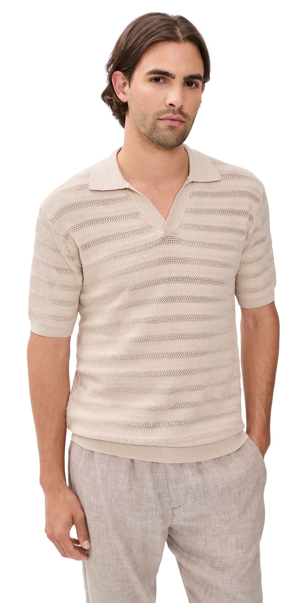 Frescobol Carioca Rino Cotton Jacquard Wave Knit Polo Sand XL