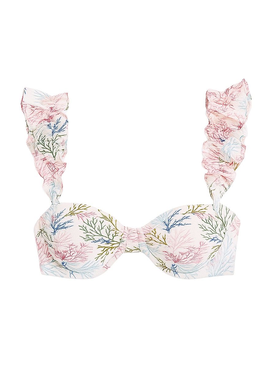 Women's Seaweed Printed Flutter Bikini Top - Off White - Size XS