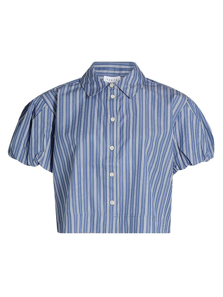 Women's Elza Striped Puff-Sleeve Top - French Blue White Multi - Size XL