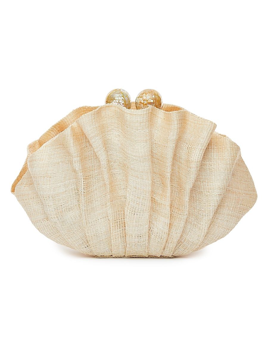 Women's Origami Shell Straw Clutch - Natural