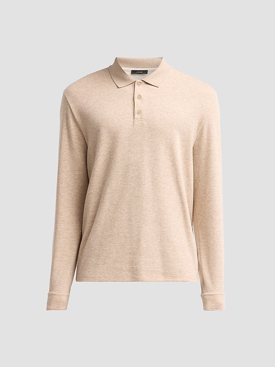 Vince Men's Heathered Double-Face Polo Shirt - Oatmeal White - Size Large