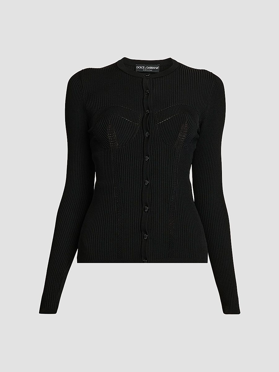 Women's Molded Rib-Knit Cardigan - Nero - Size 6