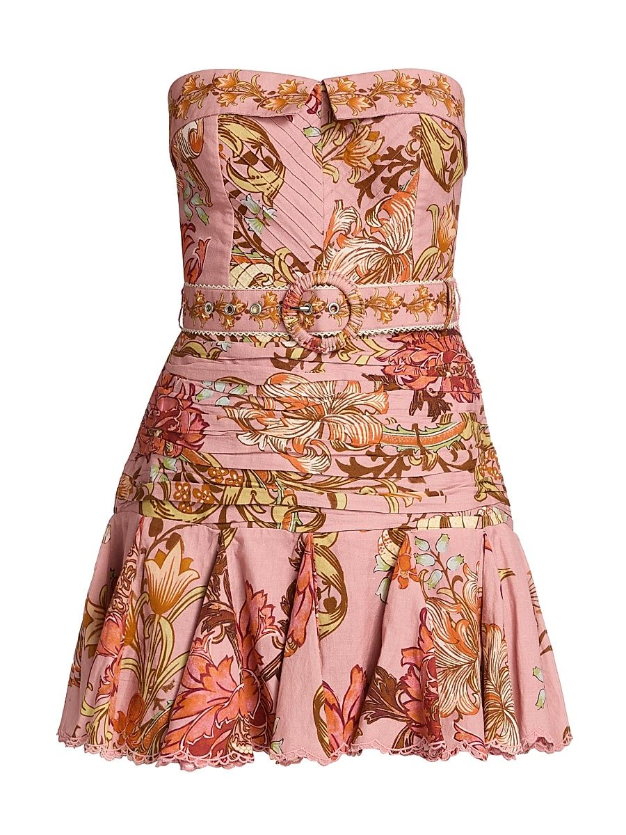 Women's Sula Floral Linen-Cotton Belted Minidress - Dusty Pink - Size Large
