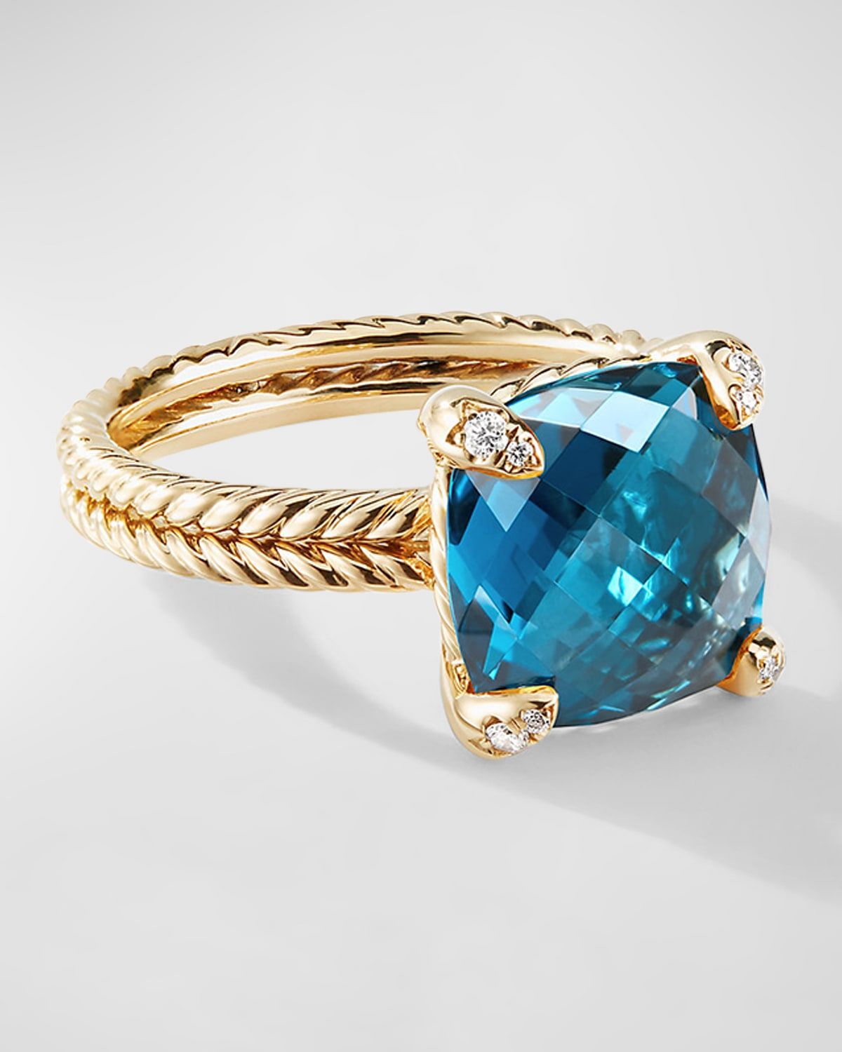 Chatelaine Ring with Diamonds and Gemstone in 18K Gold, 11mm