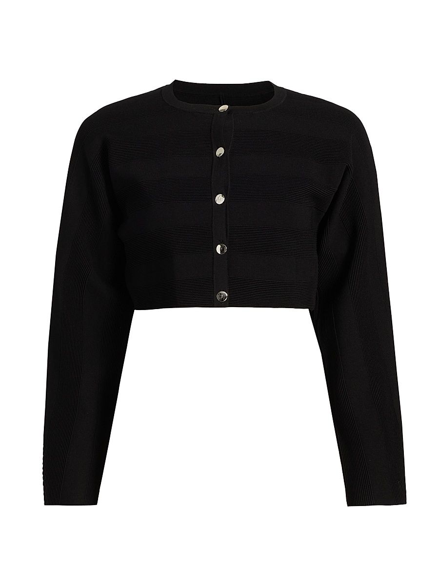 Women's Livv Rib-Knit Crop Cardigan - Black - Size XL