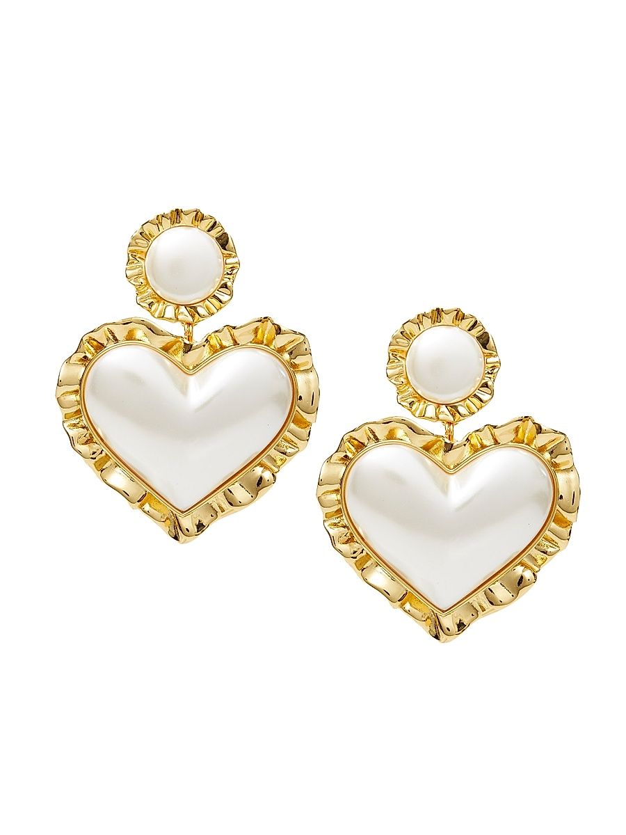 Women's 14K Gold-Plated & Resin Heart Drop Earrings - Pearl