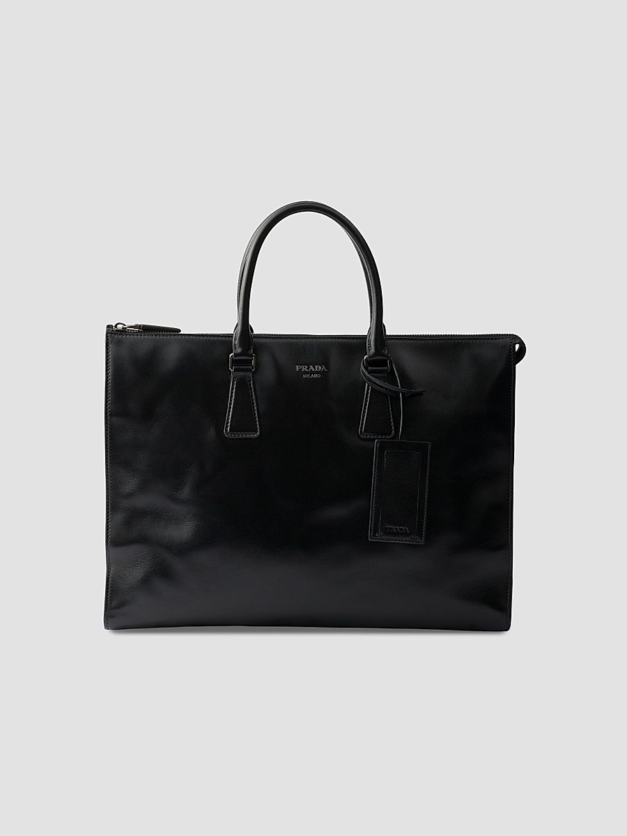 Men's Leather Tote Bag - Black