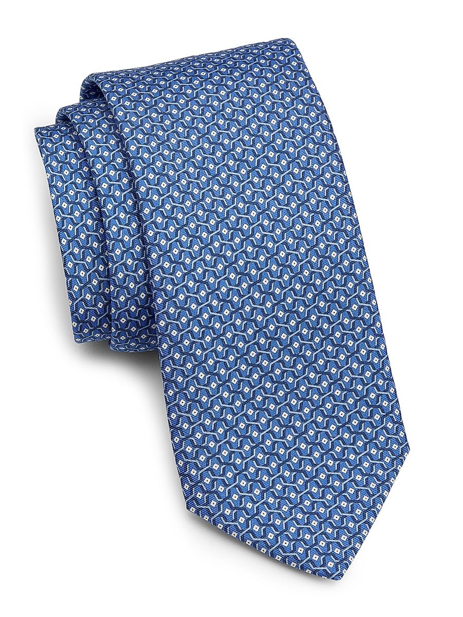 Men's Geometric Silk Tie - Blue