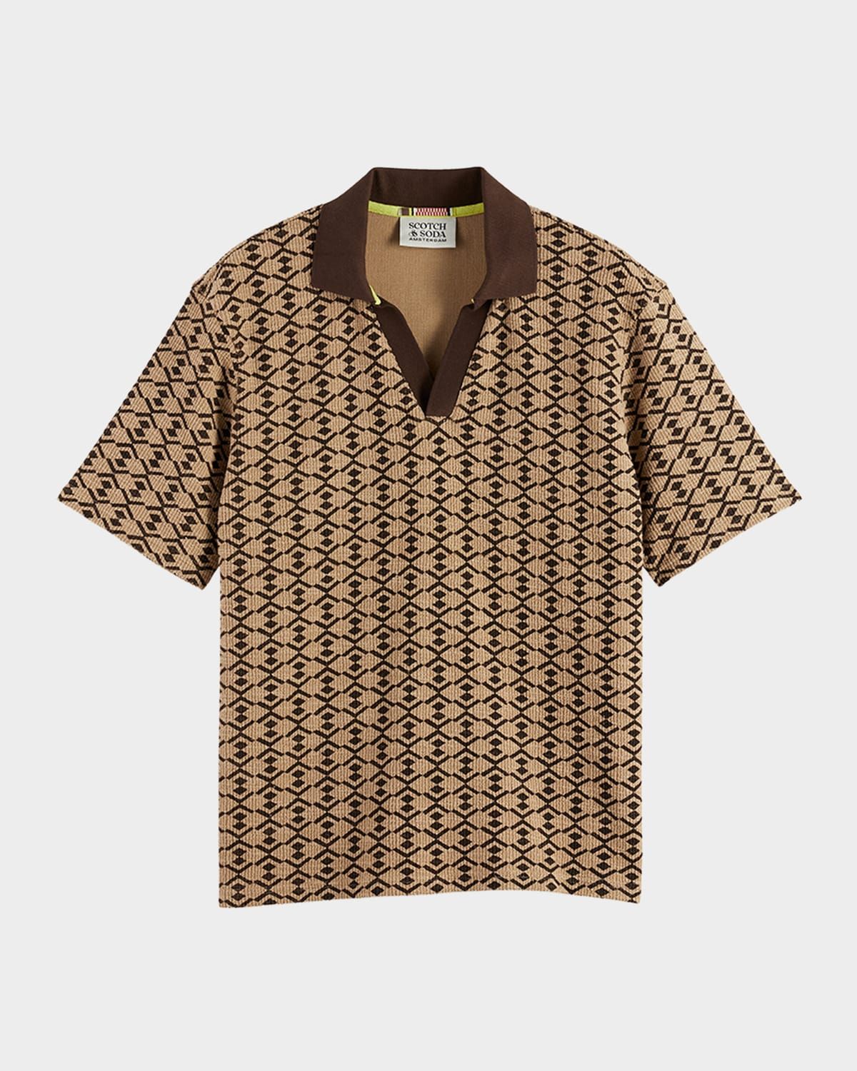 Men & apos;s Relaxed-Fit Geometric Toweling Johnny Collar Polo Shirt