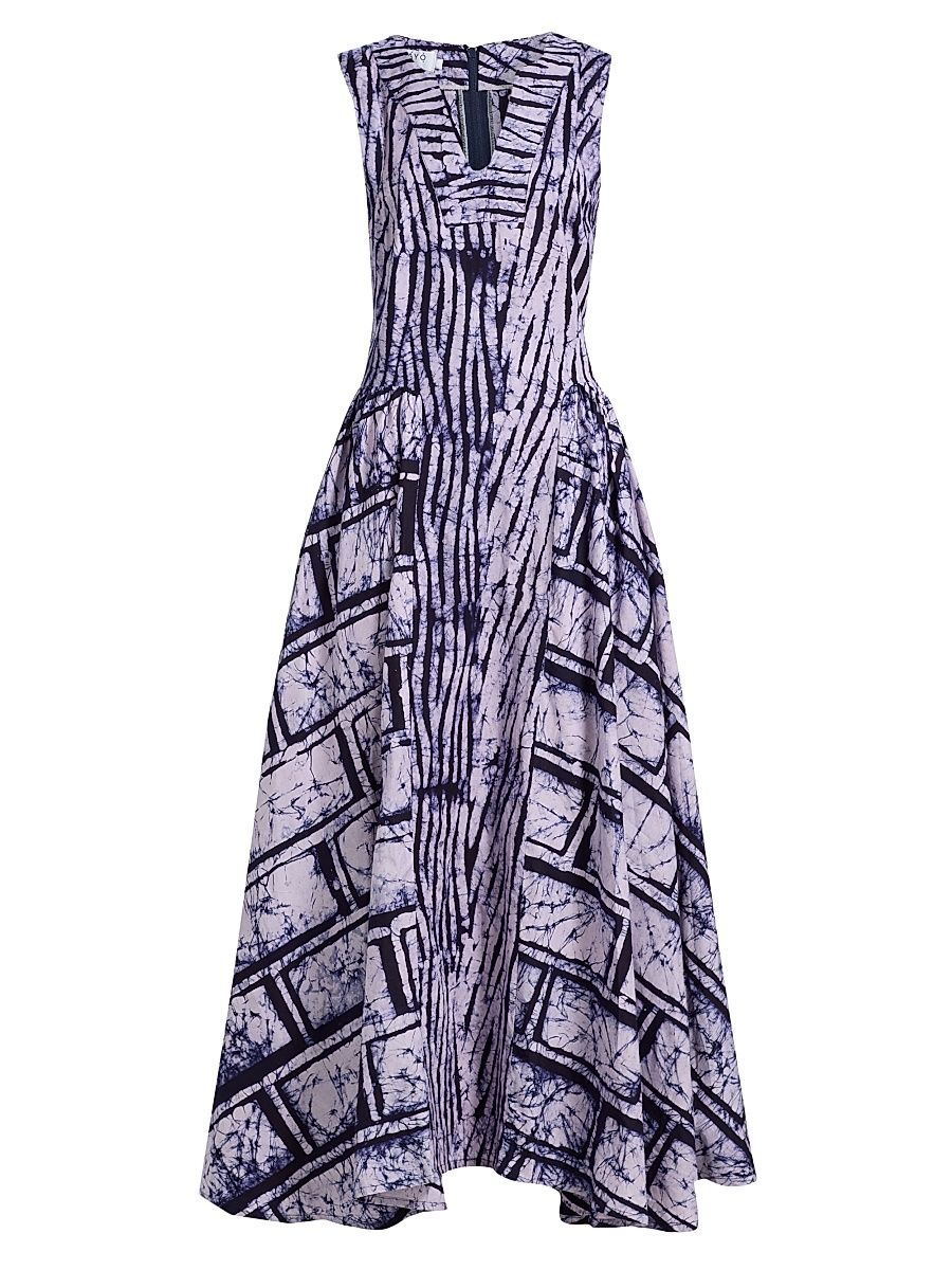 Women's Shade Ikat-Inspired Cotton Maxi Dress - Blue - Size Small