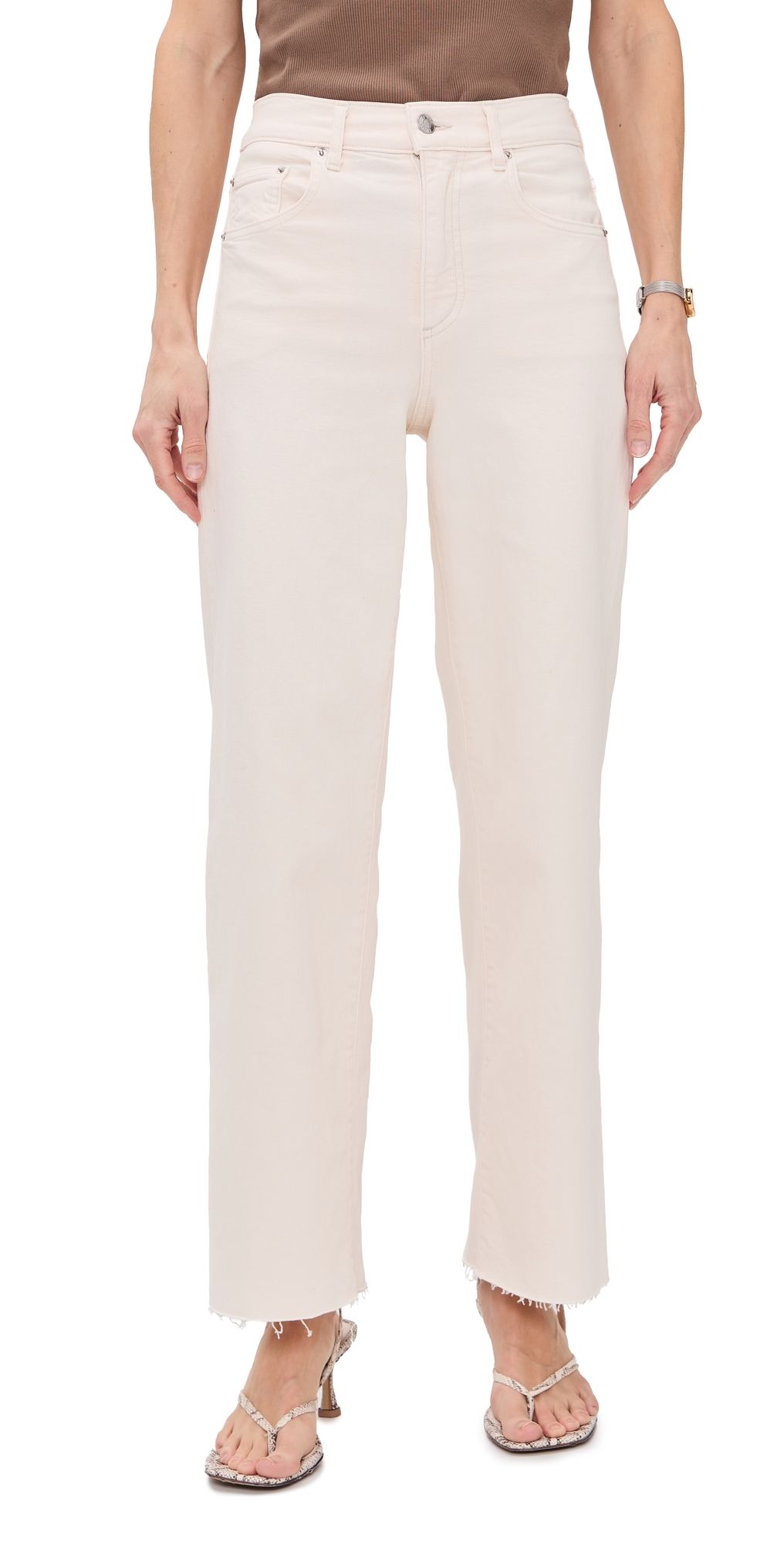 LE JEAN Petite Column Raw Hem Jeans Bone 25