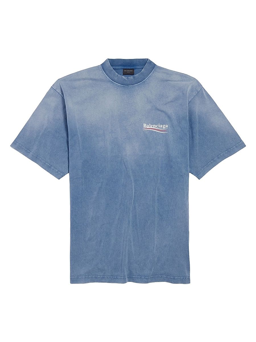 Balenciaga Men's Political Campaign Medium Fit T-Shirt - Faded Blue - Size Large
