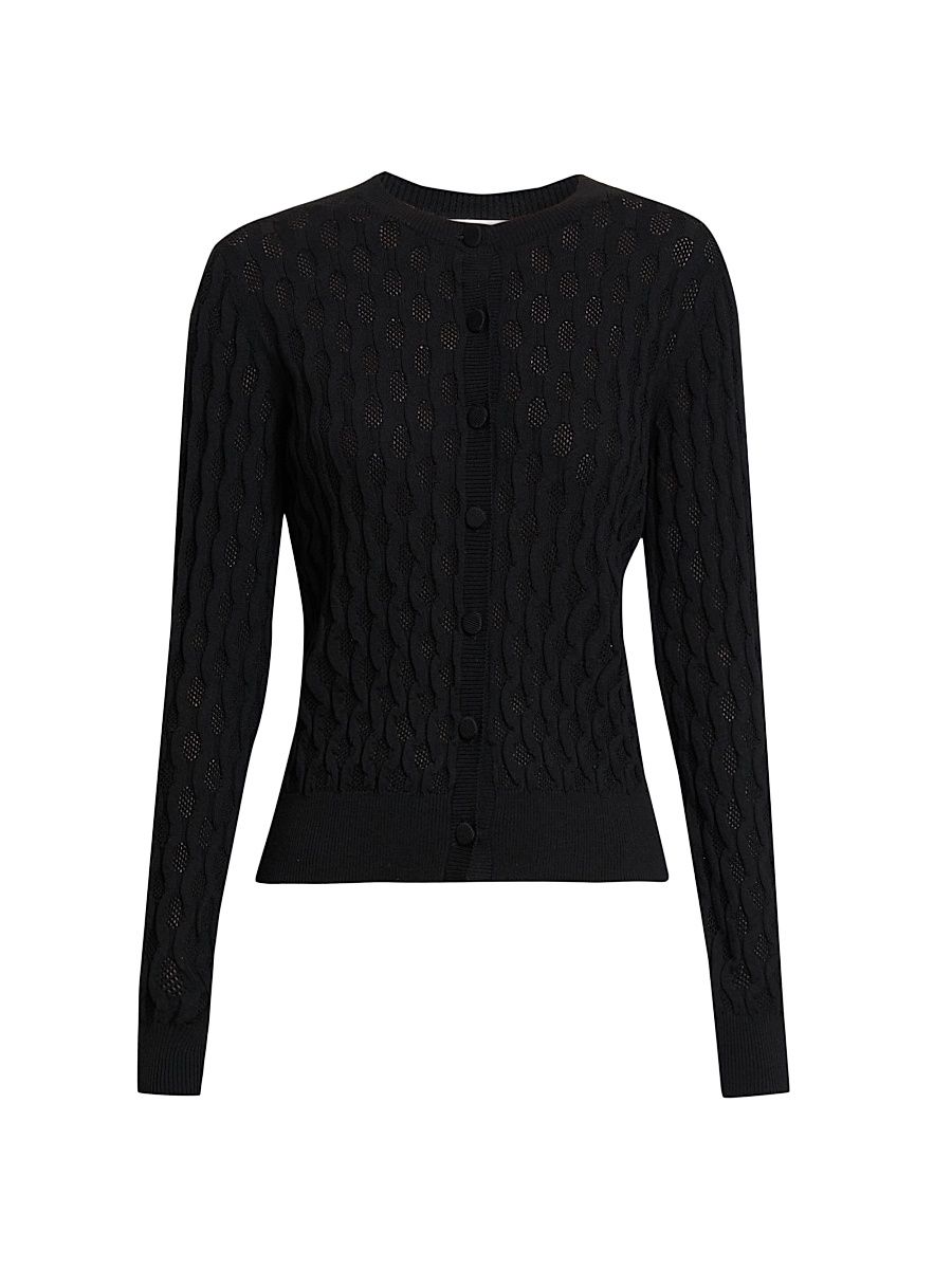 Women's Merino Wool Lace Cardigan - Black - Size Large