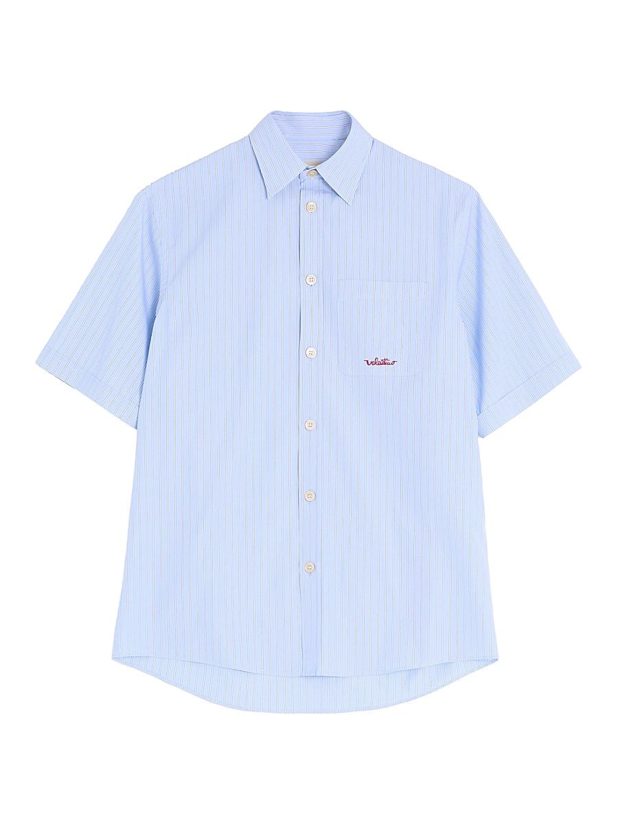 Men's Embroidered Cotton Shirt - Sky Blue - Size 16.5