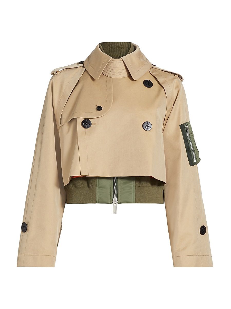 Women's Trench Bomber Crop Jacket - Beige - Size XL