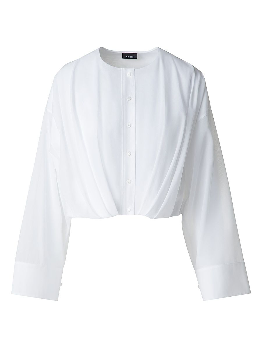 Women's Cotton Voile Crop Blouse - Pure White - Size 8