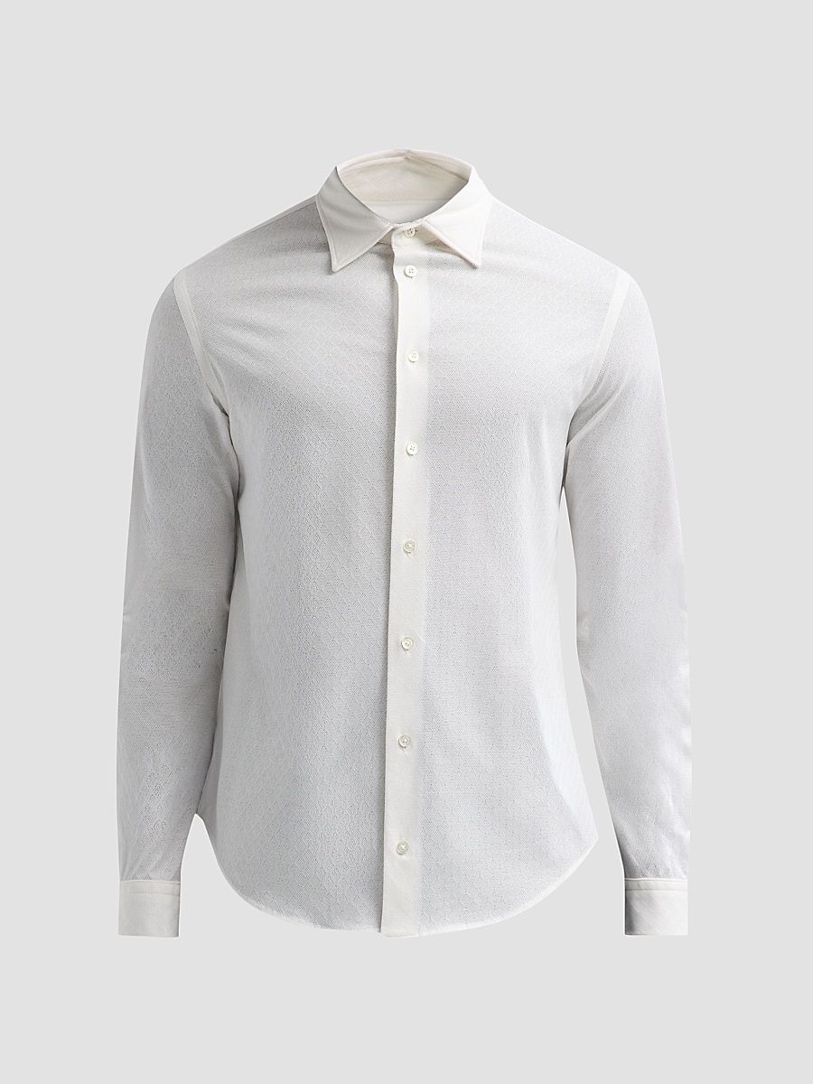 Men's Diamond-Textured Cotton Jacquard Sport Shirt - White Fancy - Size XXXL