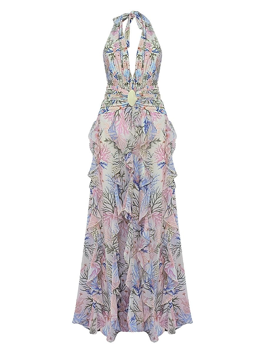 Women's Seaweed Printed Halterneck Maxi Dress - Off White - Size Medium